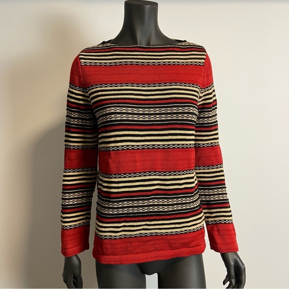 ☁️ Lauren Ralph Lauren / cotton boat neck stripped knit sweater small - Picture 1 of 7